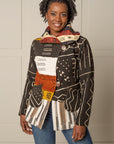 JUSTIFY JACKET HOODIE in 100% COTTON MUDCLOTH in traditional multicolour patchwork