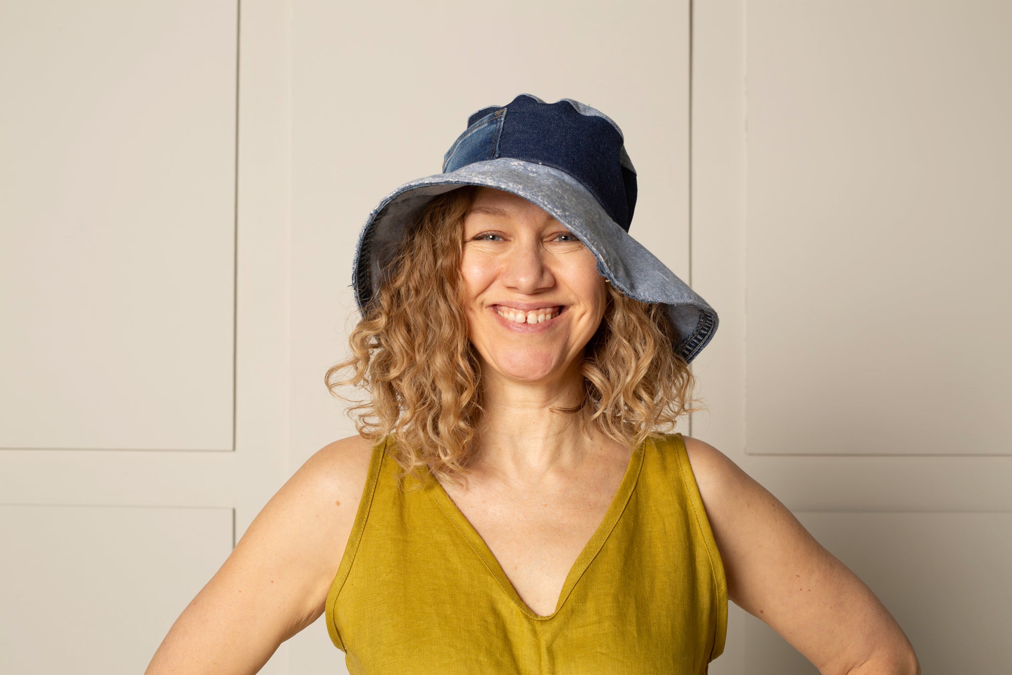 UPCYCLED cotton blue DENIM patchwork BRIMMED HAT 