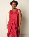 DRAPED FOREVER FROCK | LINEN - BERRY RED