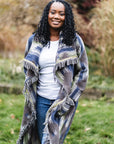 3-WAY FREEDOM DRAPE COAT FRINGED | COTTON BLEND - BLUE OCEAN