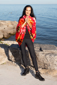 red reversible silk cocoon sweater