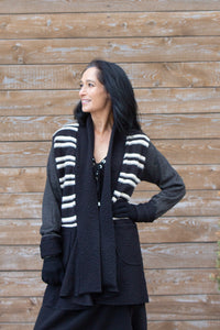 PATCHWORK DRAPE SWEATER - BLACK AND WHITE