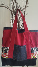 Load image into Gallery viewer, red tote bag with black accents
