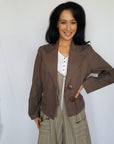 hip length jacket in cinnamon on model