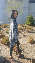 Load image into Gallery viewer, Reversible Cocoon Coat charcoal and flower pattern side view
