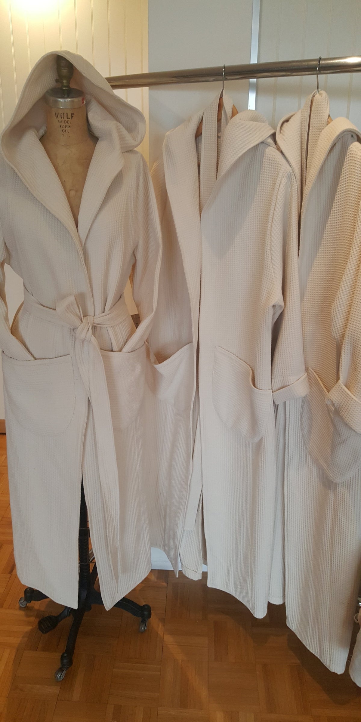 creme coloured hooded robe