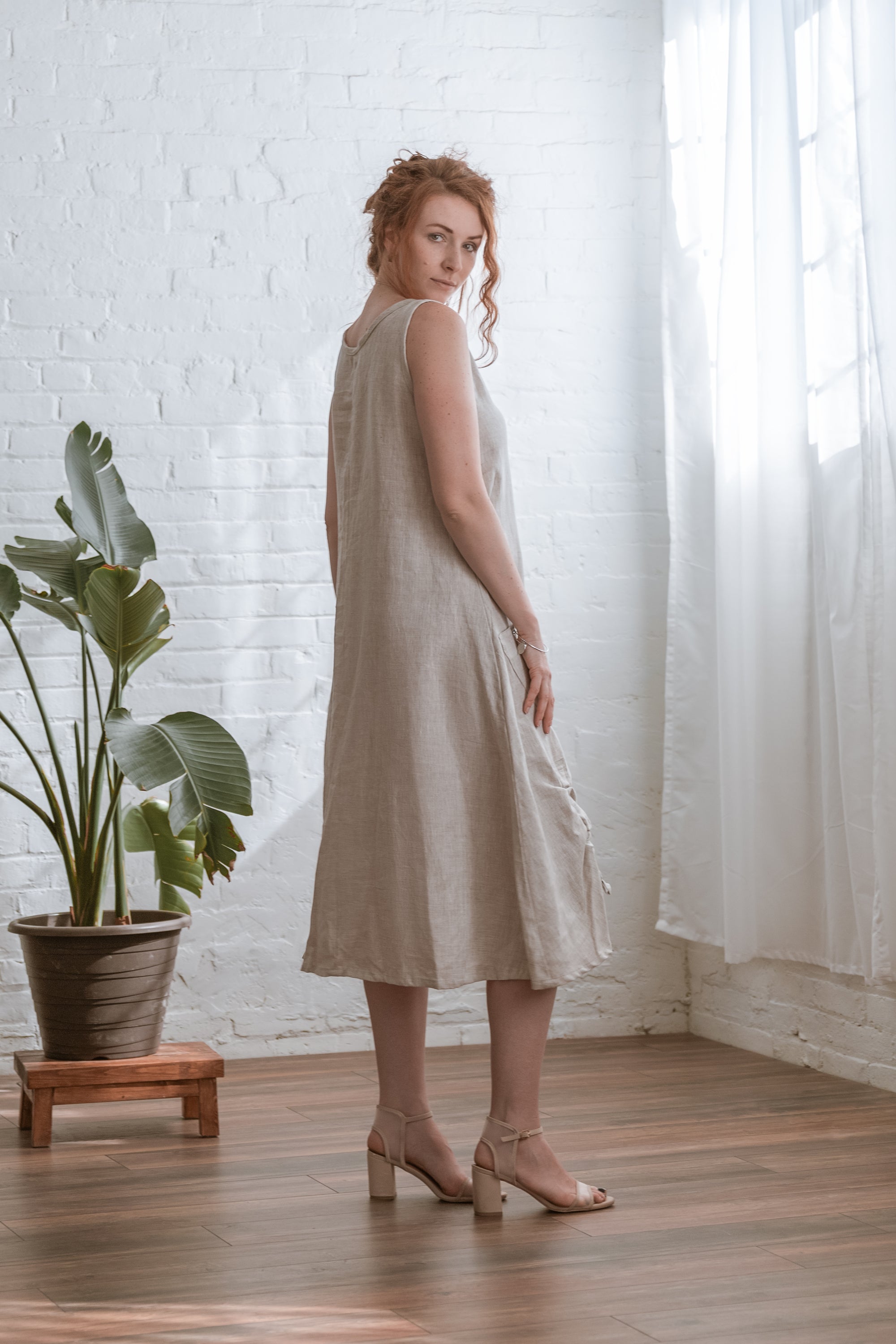 natural colour drawstring dress back