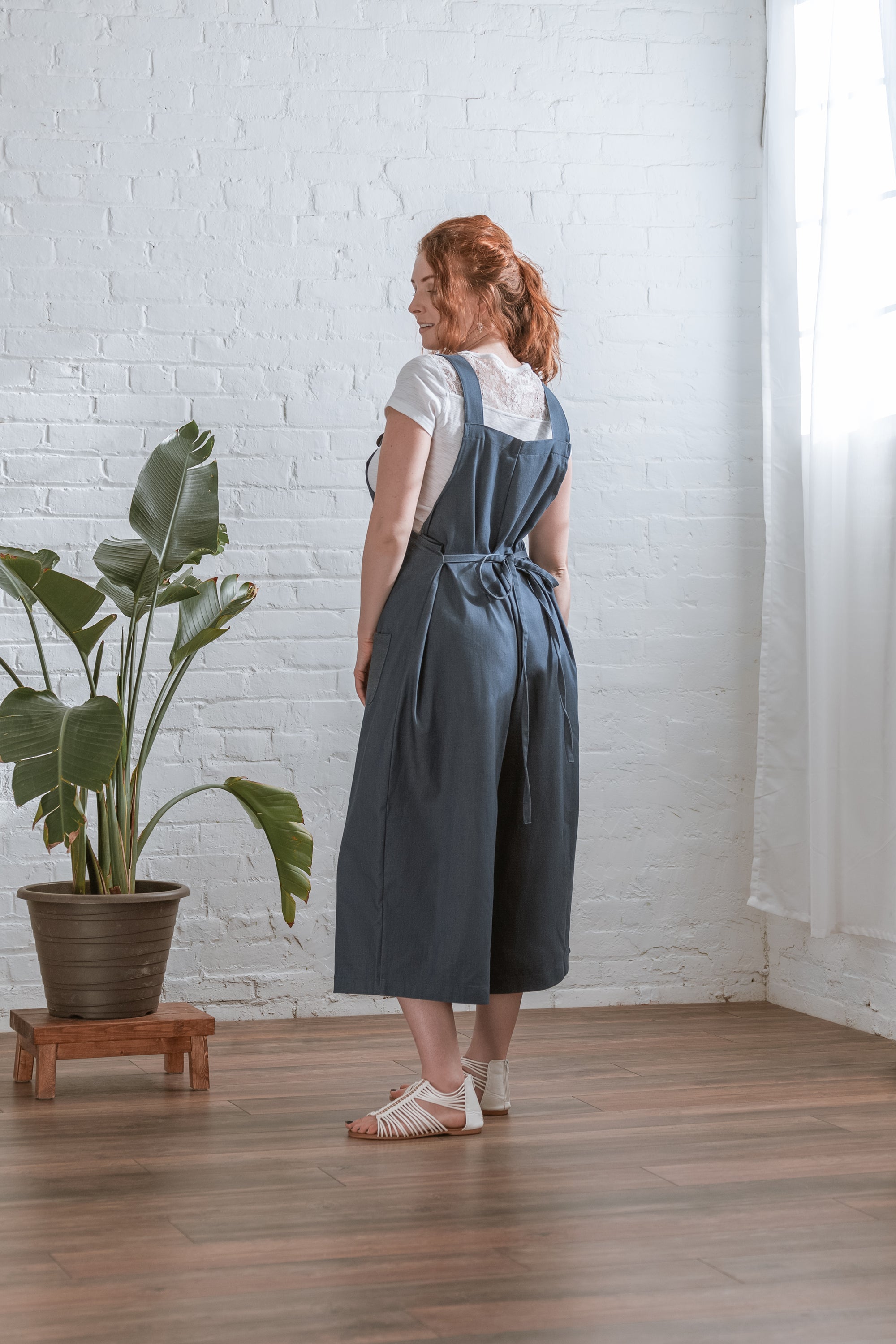 blue denim jumper back tied