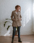 knee length linen coat with buttons