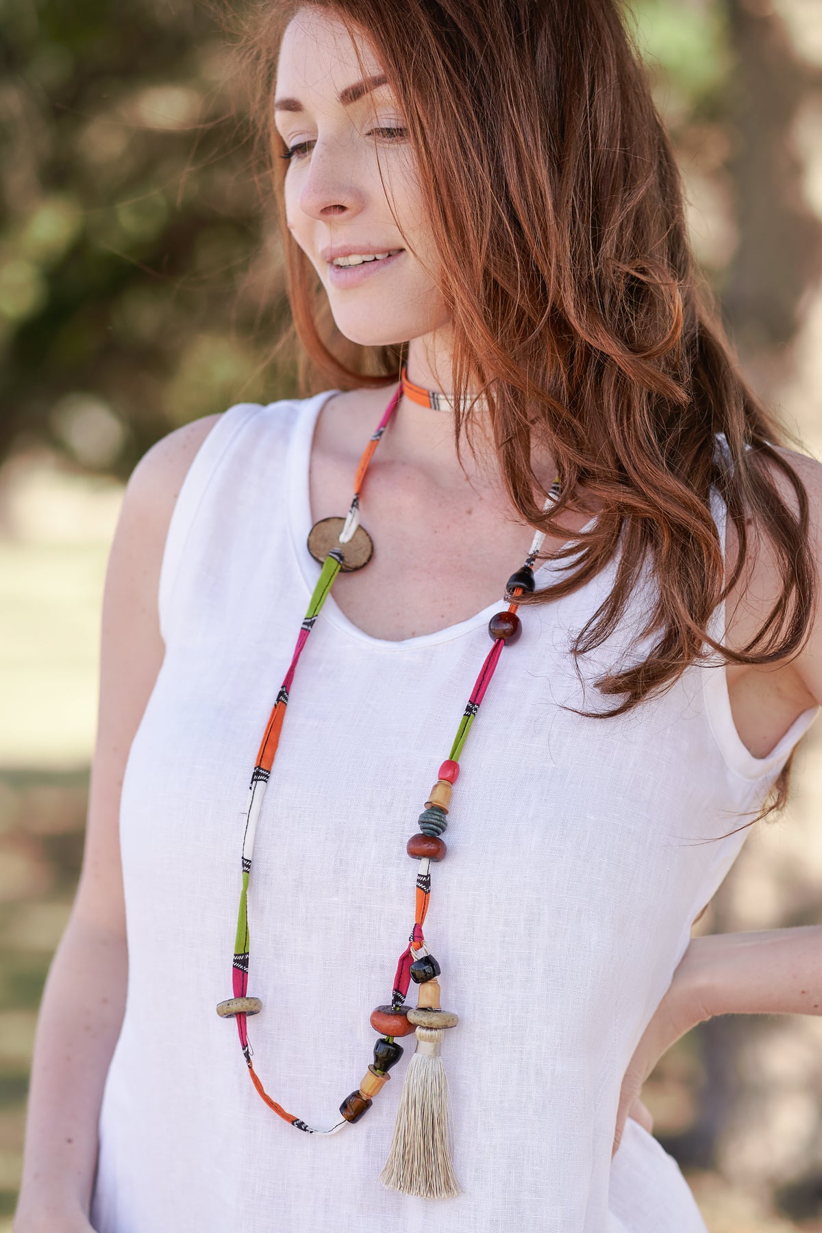 wearable art necklace in multi colours