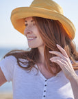 yellow brimmed hat