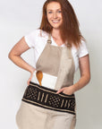Patchwork linen and cotton apron. Fully lined with front mudcloth pocket. 