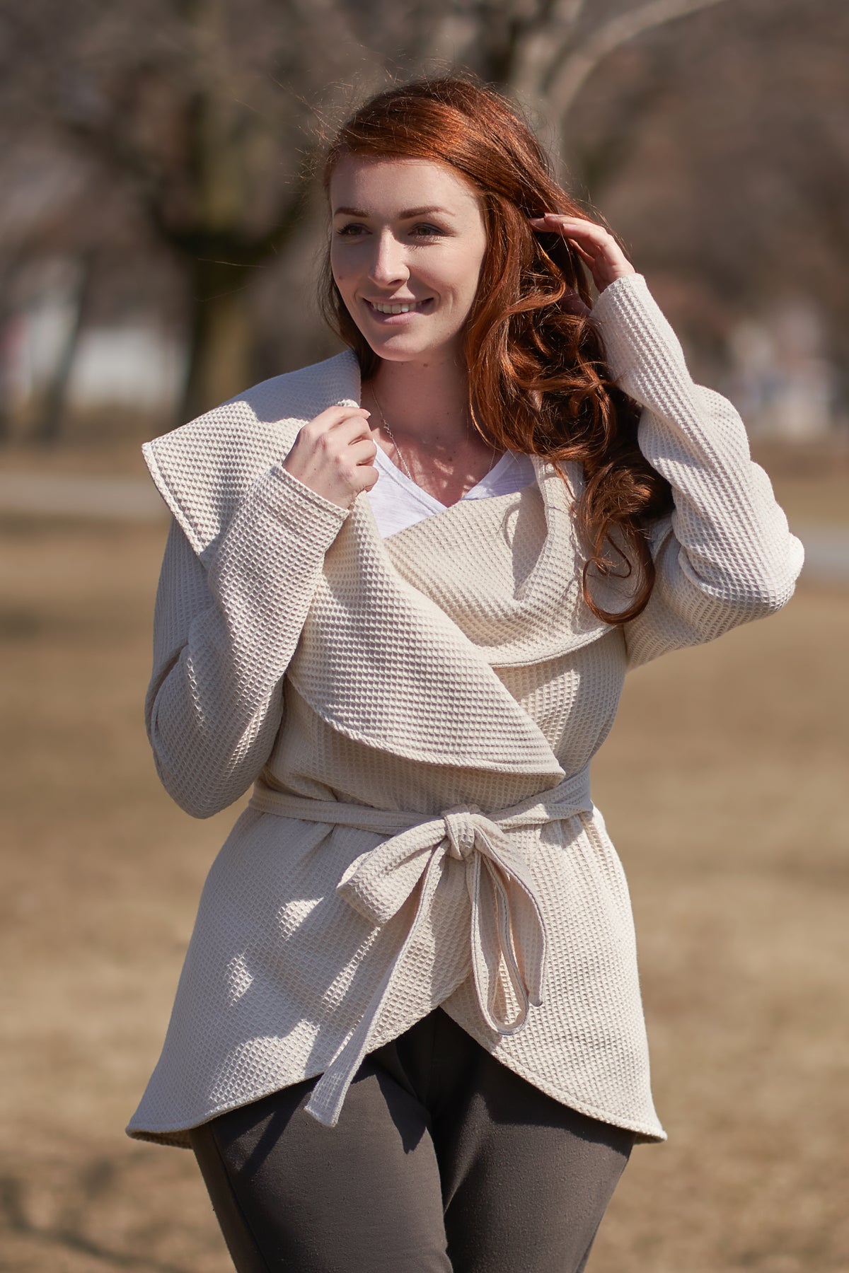 Creme circle jacket belted