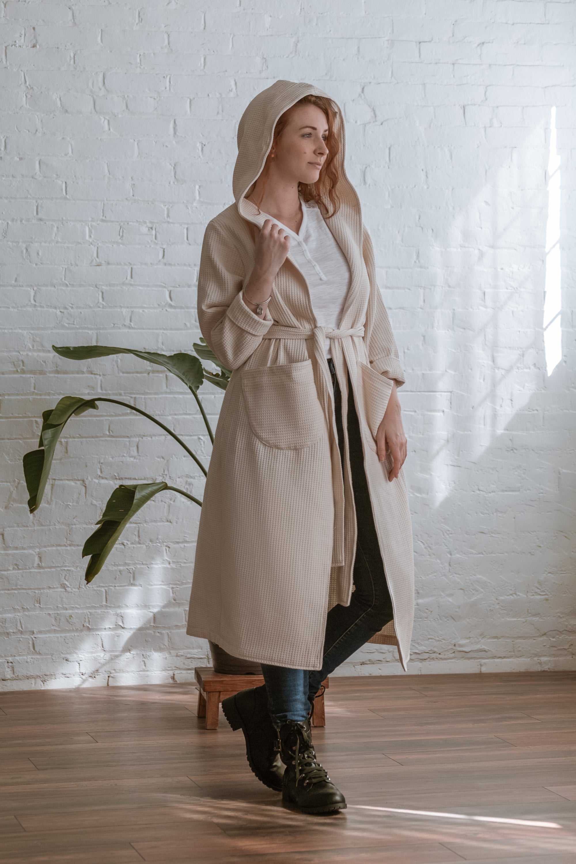 creme coloured hooded coat