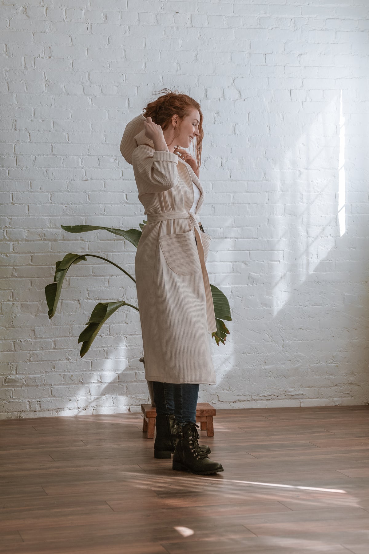 happy hoodie full length coat side