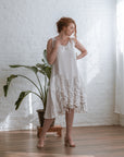 DRAWSTRINGS DRESS in 100% white LINEN 