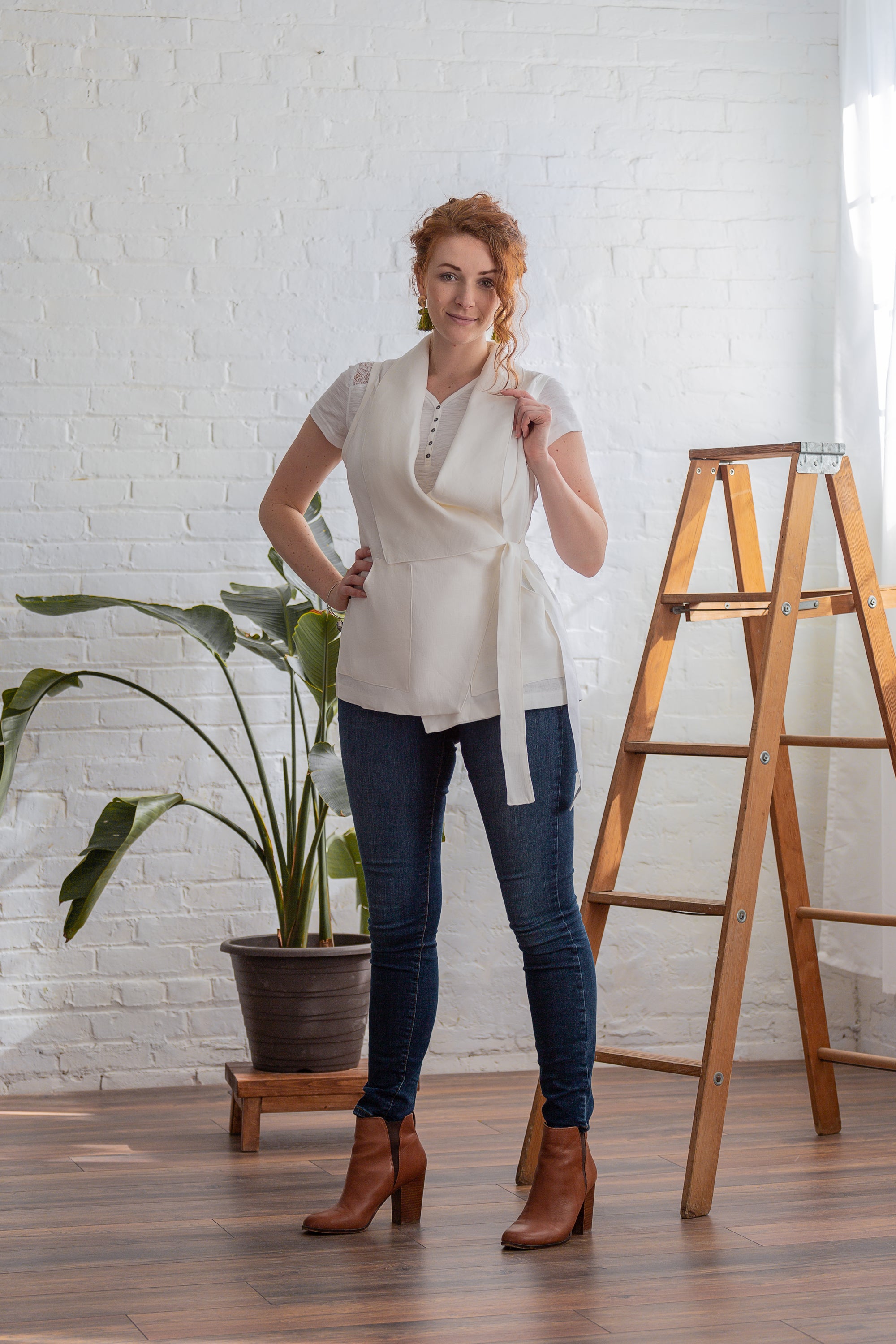 INVESTED VEST in 100% NATURAL LINEN in WHITE